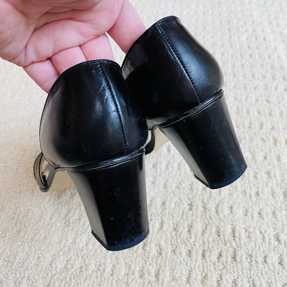 Vintage Nina Black Leather Slip On Shoes Unique D'Orsay Mid Heel Dressy Y2K 90's - Picture 5 of 11